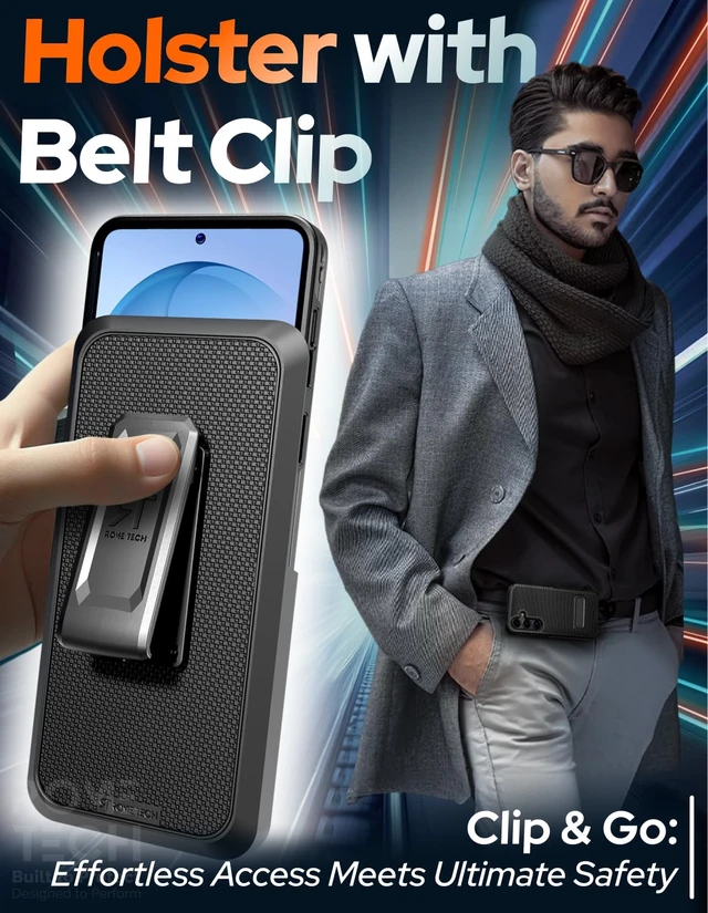 Alt view image 4 of 7 - Designed for Samsung Galaxy S26 Case with Belt Clip Holster | Rugged Cover with Strong Magnet & Kickstand Heavy Duty Combo - Black