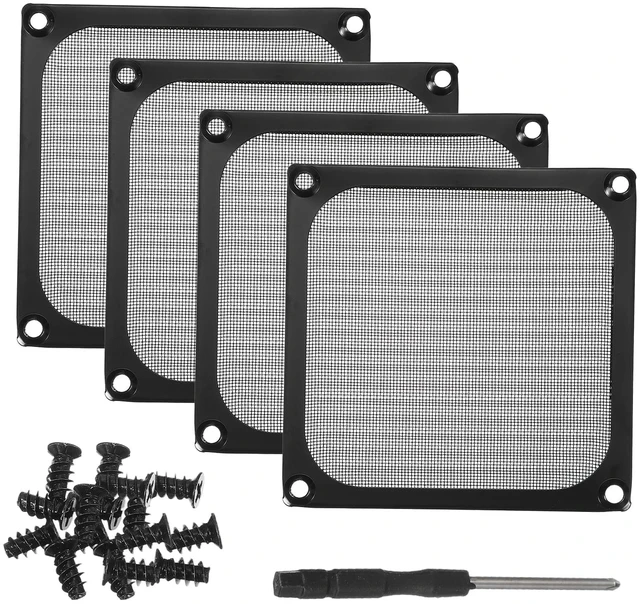 Main image of 92mm Fan Filter Grill, 4Pcs Ultra Fine Aluminum Mesh Ventilation Dustproof PC Cooling Fan Grill Covers with Screwdriver and Screws for Desktop Computer Case AC, Black