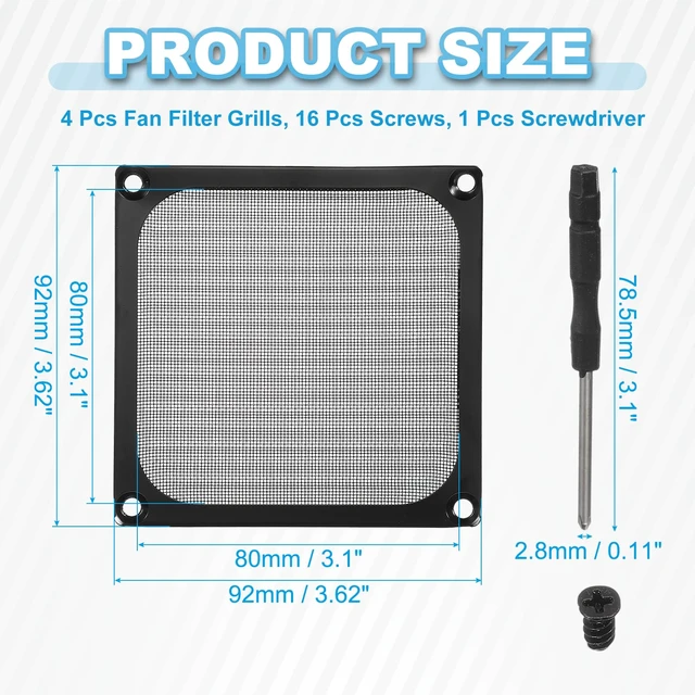 Alt view image 2 of 6 - 92mm Fan Filter Grill, 4Pcs Ultra Fine Aluminum Mesh Ventilation Dustproof PC Cooling Fan Grill Covers with Screwdriver and Screws for Desktop Computer Case AC, Black