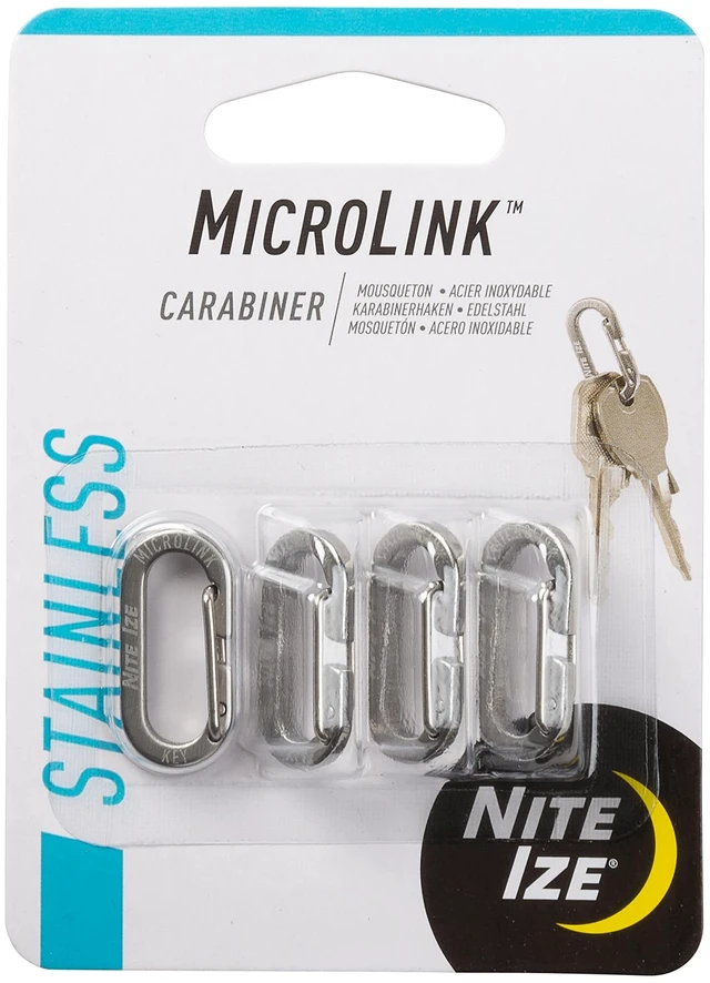 Main image of MicroLink Carabiner, Stainless Steel Mini Key Rings for Keys Fobs MultiTools and More, 4 Pack