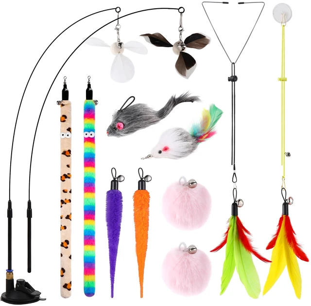 Main image of 4in1 Interactive Cat Wand Toys with Suction Cup for Indoor Cat,12Pcs | Enhanced Suction Cup,Fishing Pole Cat Stick Toy Replacement,2 Types Door Hanging Cat String Toy for Indoor Kitten Self Play