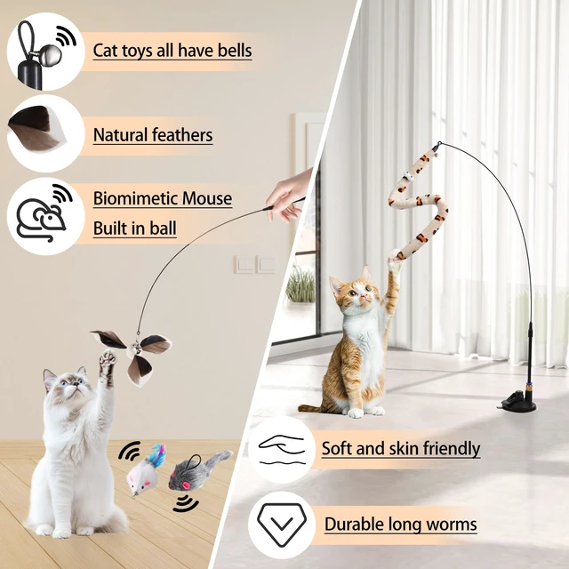 Alt view image 4 of 6 - 4in1 Interactive Cat Wand Toys with Suction Cup for Indoor Cat,12Pcs | Enhanced Suction Cup,Fishing Pole Cat Stick Toy Replacement,2 Types Door Hanging Cat String Toy for Indoor Kitten Self Play