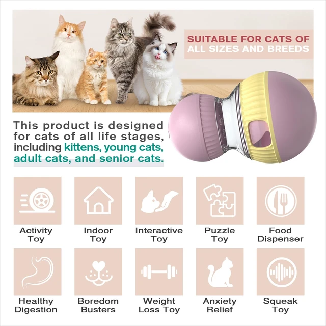 Alt view image 2 of 6 - Cat Enrichment Toy, Treat Dispenser Ball for Indoor Kitten Puzzle Toy | Adjust snack flow, switch bird-chirp sound on/off, extend playtime, curb boredom, awaken prey instincts, build active habits.