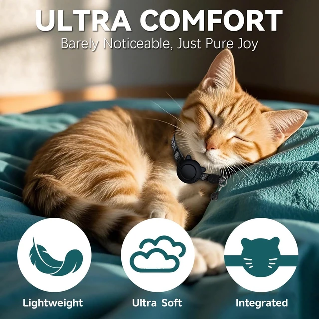 Alt view image 4 of 7 - GPS Tracker for Cat Tracker Collar Waterproof Airtag Compatible with Apple Find My (iOS ONLY) No Monthly Fee Breakaway Design Reflective Pattern Bell Black Durable Cat Tracking