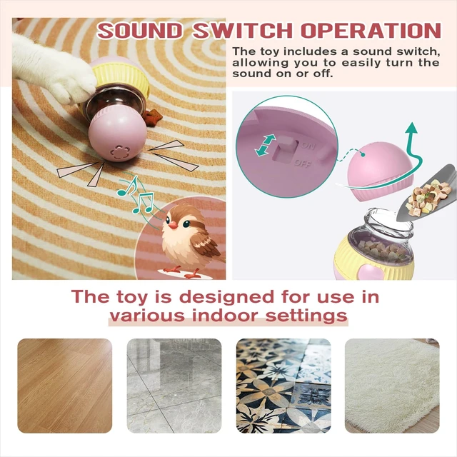 Alt view image 5 of 6 - Cat Enrichment Toy, Treat Dispenser Ball for Indoor Kitten Puzzle Toy | Adjust snack flow, switch bird-chirp sound on/off, extend playtime, curb boredom, awaken prey instincts, build active habits.
