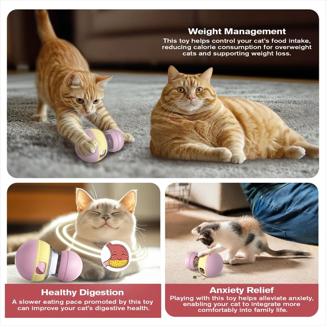 Alt view image 6 of 6 - Cat Enrichment Toy, Treat Dispenser Ball for Indoor Kitten Puzzle Toy | Adjust snack flow, switch bird-chirp sound on/off, extend playtime, curb boredom, awaken prey instincts, build active habits.