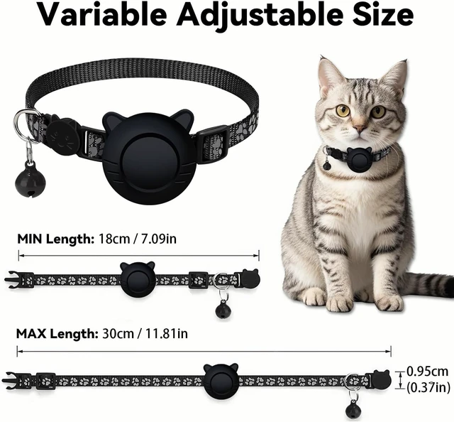 Alt view image 5 of 7 - GPS Tracker for Cat Tracker Collar Waterproof Airtag Compatible with Apple Find My (iOS ONLY) No Monthly Fee Breakaway Design Reflective Pattern Bell Black Durable Cat Tracking