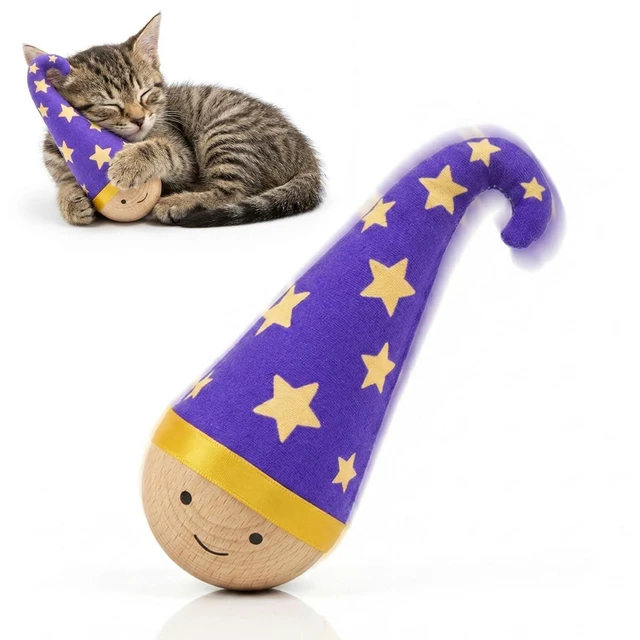 Main image of Solid Wood Wobbler Cat Toy with Catnip for Cats,Natural Style | Cat Punching Bag,360° irregular motion,noiseless physical drive, hardwood construction, rounded finish,interactive toys