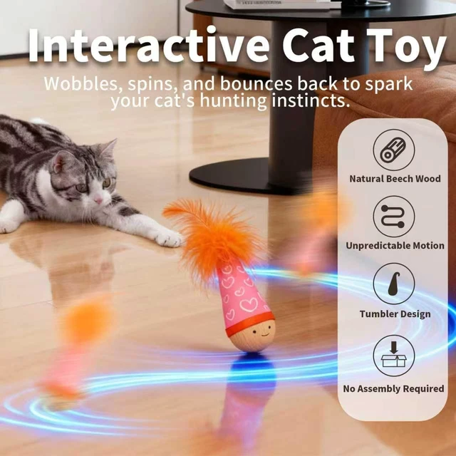 Alt view image 2 of 7 - Solid Wood Wobbler Cat Toy with Catnip for Cats,Natural Style | Cat Punching Bag,360° irregular motion,noiseless physical drive, hardwood construction, rounded finish,interactive toys