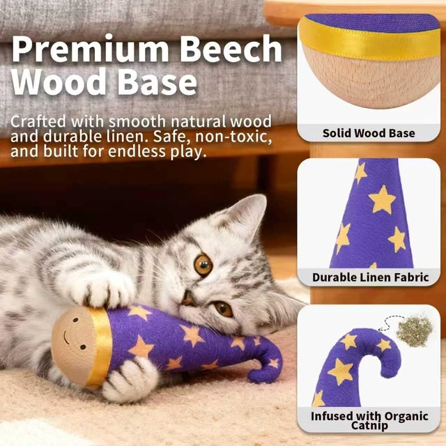 Alt view image 4 of 7 - Solid Wood Wobbler Cat Toy with Catnip for Cats,Natural Style | Cat Punching Bag,360° irregular motion,noiseless physical drive, hardwood construction, rounded finish,interactive toys
