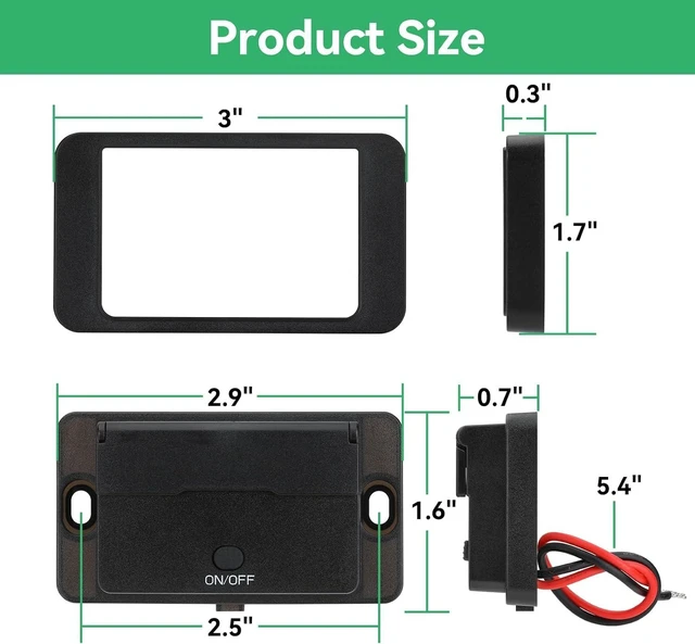 Alt view image 5 of 7 - 78W 12V USB Outlet, Dual PD 36W and Dual QC3.0, Voltmeter, Switch | 4-port 78W charger with 2 USB-C PD 36W and 2 USB-A QC3.0 18W ports, blue voltmeter, and on/off switch for 12V vehicles