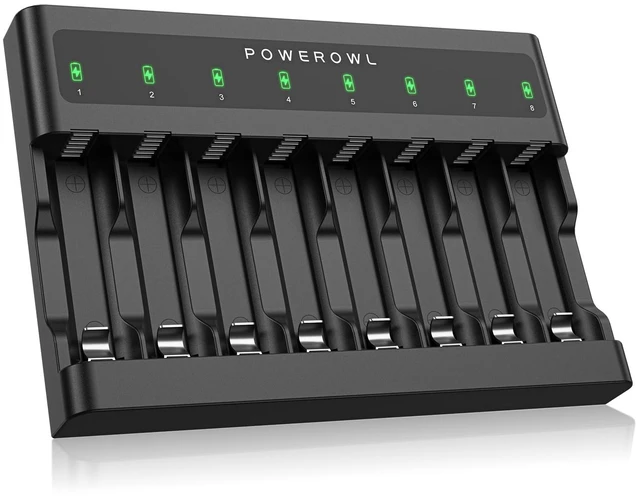 Main image of AA AAA Battery Charger 8 Bay, Independent Slot, USB Fast Charging for Ni-MH Ni-CD Rechargeable Batteries