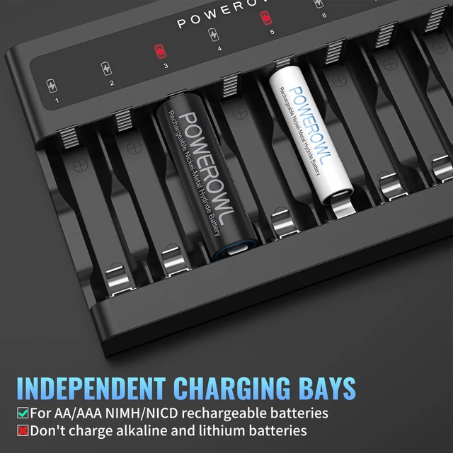 Alt view image 2 of 7 - AA AAA Battery Charger 8 Bay, Independent Slot, USB Fast Charging for Ni-MH Ni-CD Rechargeable Batteries