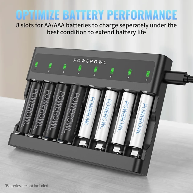 Alt view image 3 of 7 - AA AAA Battery Charger 8 Bay, Independent Slot, USB Fast Charging for Ni-MH Ni-CD Rechargeable Batteries