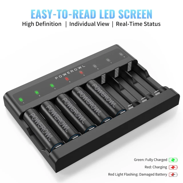 Alt view image 5 of 7 - AA AAA Battery Charger 8 Bay, Independent Slot, USB Fast Charging for Ni-MH Ni-CD Rechargeable Batteries