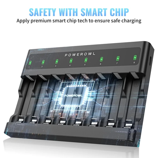 Alt view image 7 of 7 - AA AAA Battery Charger 8 Bay, Independent Slot, USB Fast Charging for Ni-MH Ni-CD Rechargeable Batteries