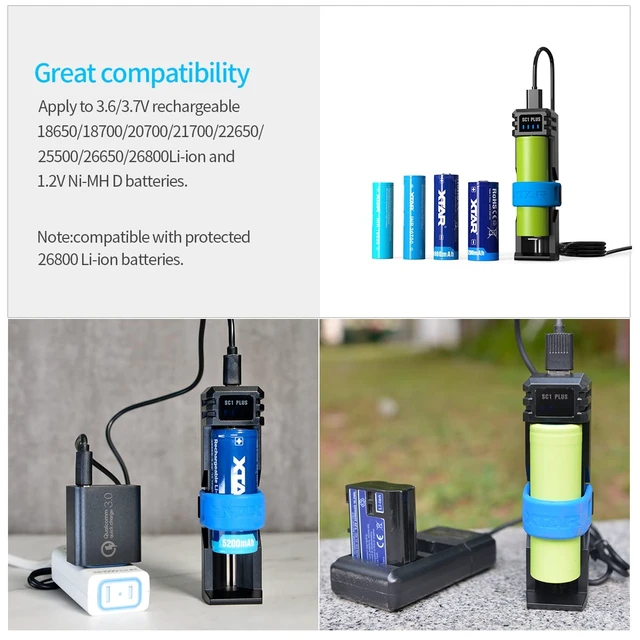 Alt view image 2 of 6 - Battery Charger SC1 Plus 18650 Battery Charger Power Ban.k Function 3A Fast Charger for Rechargeable Batteries Li-ion 18650 21700 26800 and 1.2V Ni-MH D Battery