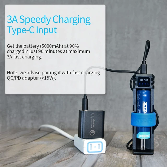 Alt view image 3 of 6 - Battery Charger SC1 Plus 18650 Battery Charger Power Ban.k Function 3A Fast Charger for Rechargeable Batteries Li-ion 18650 21700 26800 and 1.2V Ni-MH D Battery