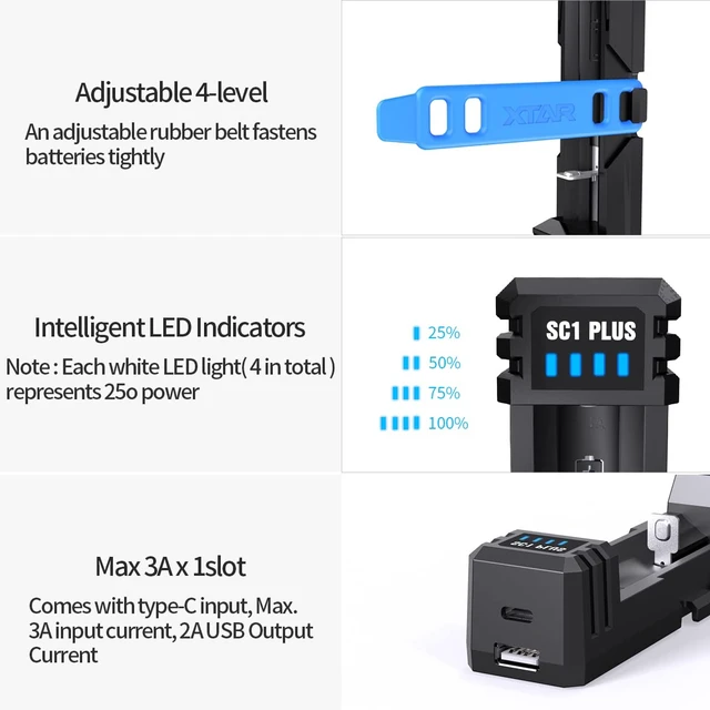 Alt view image 5 of 6 - Battery Charger SC1 Plus 18650 Battery Charger Power Ban.k Function 3A Fast Charger for Rechargeable Batteries Li-ion 18650 21700 26800 and 1.2V Ni-MH D Battery