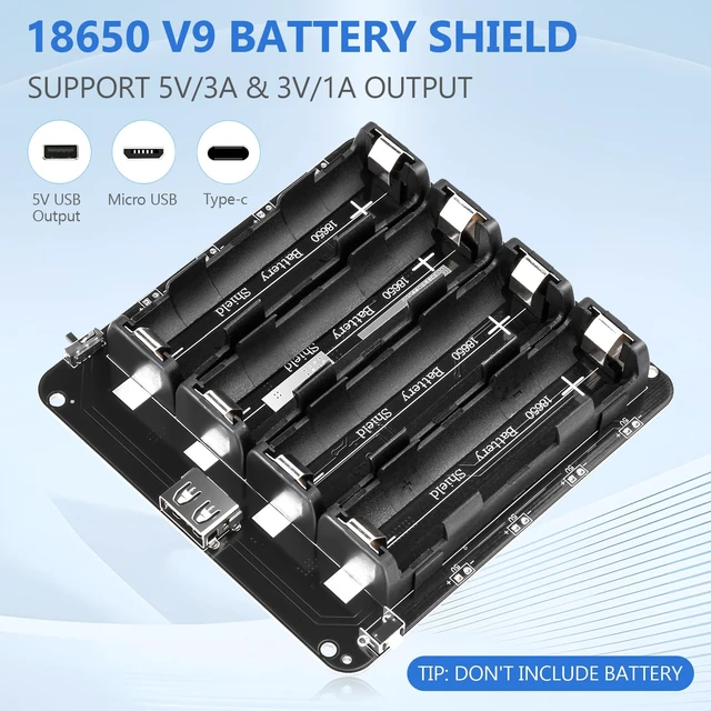 Alt view image 4 of 7 - 18650 Battery Holder Li-ion Battery with 4-Compartment Support Micro USB 5V/3A 3V/1A V9 Shield Battery Charging Module with to Micro USB Charging Cable