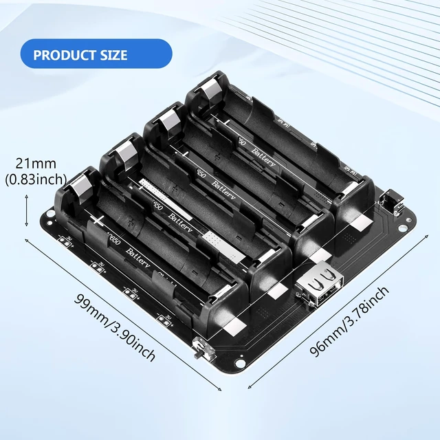 Alt view image 2 of 7 - 18650 Battery Holder Li-ion Battery with 4-Compartment Support Micro USB 5V/3A 3V/1A V9 Shield Battery Charging Module with to Micro USB Charging Cable