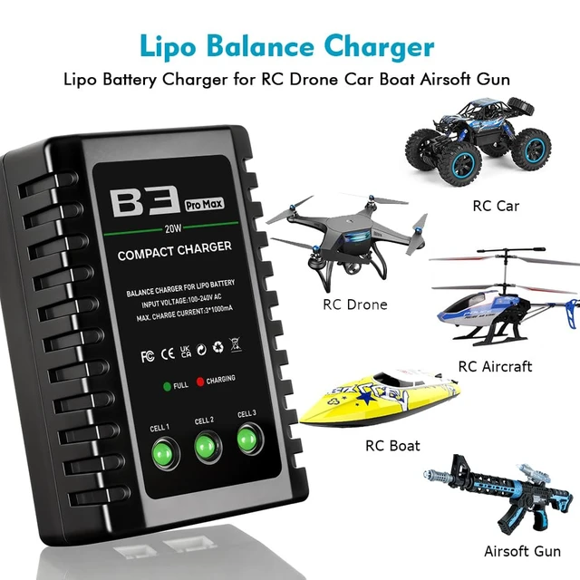 Alt view image 6 of 6 - LiPo Battery Charger 2S 3S Balance Charger for 7.4V 11.1V RC Toy & Model | 2-3S Compact Charger for 7.4-11.1V RC LiPo Batteries with Smart Chip, Extend Battery Life