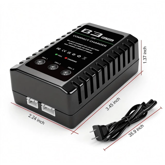 Alt view image 5 of 6 - LiPo Battery Charger 2S 3S Balance Charger for 7.4V 11.1V RC Toy & Model | 2-3S Compact Charger for 7.4-11.1V RC LiPo Batteries with Smart Chip, Extend Battery Life