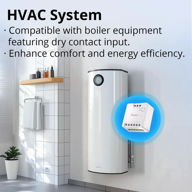 Alt view image 3 of 7 - WiFi MINI-D Smart Switch with Matter,Home Automation,Dry Contact Output,Supports AC or DC Input,Compatible Alexa & Google Home,for Garage Doors,Boilers,DC Low Power Motors/Solenoid Valves