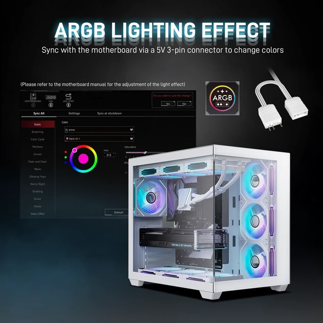 Alt view image 4 of 7 - White F120 3in1 120mm Infinite Mirror Design Case Fans | 24 LED Lights PWM Control & ARGB effect, Hydraulic HDB Bearing for Low-Noise Operation - Suitable for Most PC Cooling Systems