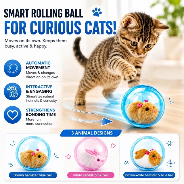 Alt view image 2 of 6 - 2026 New Self-Rolling Interactive Cat Ball Realistic Animal Automatic Moving Rolling Cat Ball 360° Rolling Spin Moving Cat Ball Fun Indoor Interactive Pet Ball for Cats Dogs Chasing (Blue, Mouse-A)