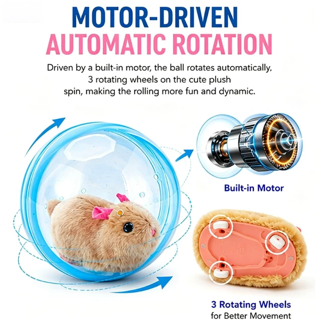 Alt view image 3 of 6 - 2026 New Self-Rolling Interactive Cat Ball Realistic Animal Automatic Moving Rolling Cat Ball 360° Rolling Spin Moving Cat Ball Fun Indoor Interactive Pet Ball for Cats Dogs Chasing (Blue, Mouse-A)