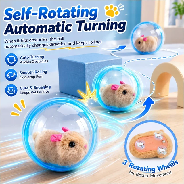 Alt view image 4 of 6 - 2026 New Self-Rolling Interactive Cat Ball Realistic Animal Automatic Moving Rolling Cat Ball 360° Rolling Spin Moving Cat Ball Fun Indoor Interactive Pet Ball for Cats Dogs Chasing (Blue, Mouse-A)