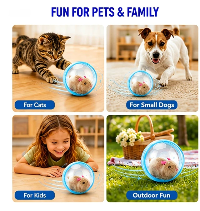Alt view image 6 of 6 - 2026 New Self-Rolling Interactive Cat Ball Realistic Animal Automatic Moving Rolling Cat Ball 360° Rolling Spin Moving Cat Ball Fun Indoor Interactive Pet Ball for Cats Dogs Chasing (Blue, Mouse-A)