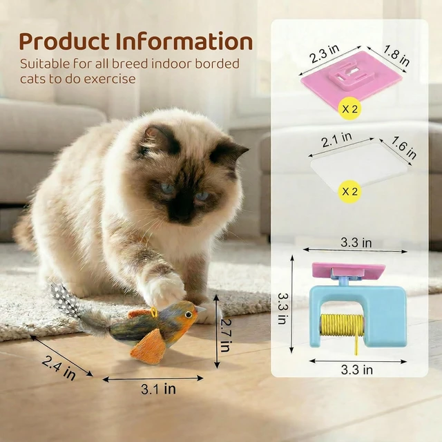 Alt view image 3 of 4 - Interactive Cat Toys for Indoor Cats, Automatic Hanging Door Toys Blue | for Indoor Cats,Realistic Bird with Catnip and Feather, Door Frame Self Play