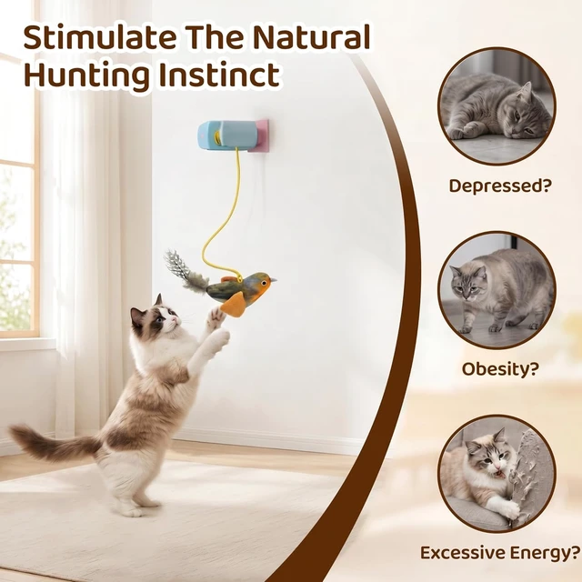 Alt view image 2 of 4 - Interactive Cat Toys for Indoor Cats, Automatic Hanging Door Toys Blue | for Indoor Cats,Realistic Bird with Catnip and Feather, Door Frame Self Play