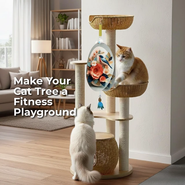 Alt view image 2 of 7 - Interactive Cat Toys for Indoor Cats, Automatic Concealed Hide and Seek Hanging Feather Cat Toy, Rechargeable Motion-Activated Enrichment Toys for Bored Adult Cats (Bird & Flowers Pattern
