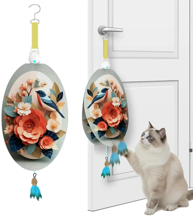 Main image of Interactive Cat Toys for Indoor Cats, Automatic Concealed Hide and Seek Hanging Feather Cat Toy, Rechargeable Motion-Activated Enrichment Toys for Bored Adult Cats (Bird & Flowers Pattern