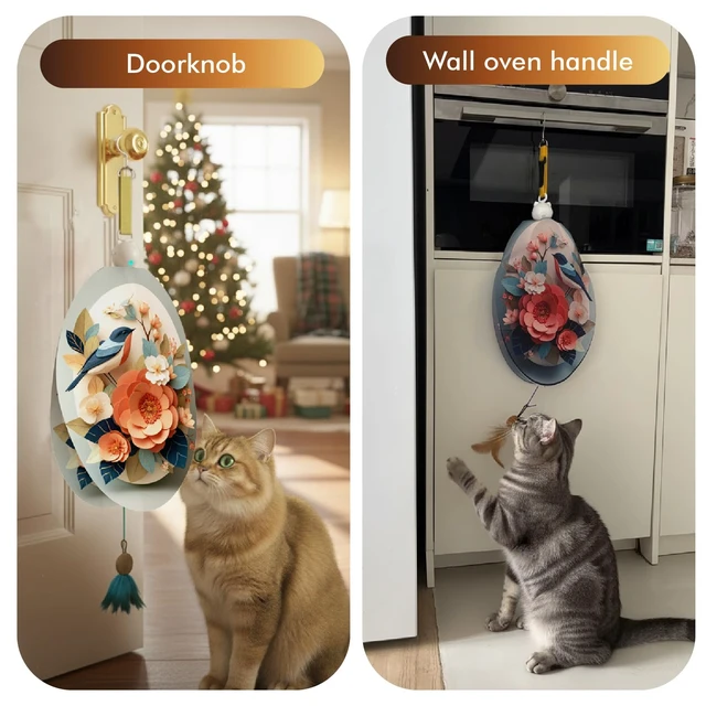 Alt view image 3 of 7 - Interactive Cat Toys for Indoor Cats, Automatic Concealed Hide and Seek Hanging Feather Cat Toy, Rechargeable Motion-Activated Enrichment Toys for Bored Adult Cats (Bird & Flowers Pattern