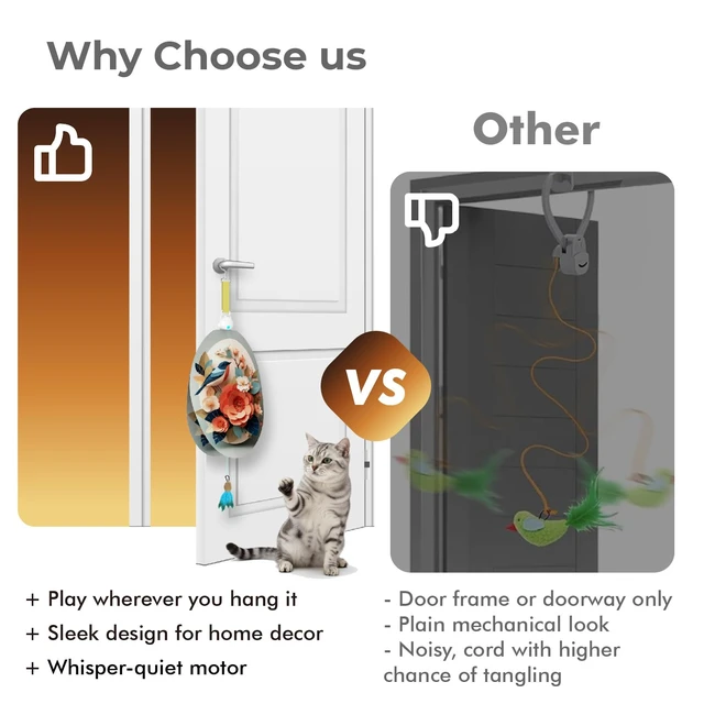 Alt view image 4 of 7 - Interactive Cat Toys for Indoor Cats, Automatic Concealed Hide and Seek Hanging Feather Cat Toy, Rechargeable Motion-Activated Enrichment Toys for Bored Adult Cats (Bird & Flowers Pattern