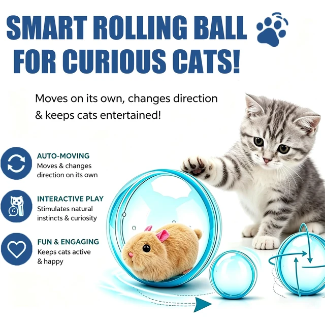 Alt view image 3 of 7 - Interactive Rolling Cat Ball,2026 New Self-Rolling Interactive Cat Ball | 360° Rolling Spin Moving Cat Ball Fun Indoor Interactive Pet Ball for Cats Dogs Chasing