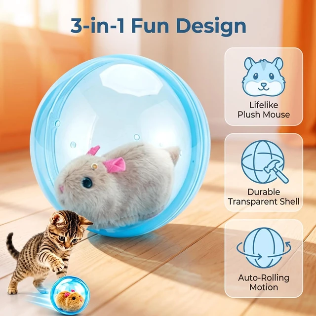 Alt view image 7 of 7 - Interactive Rolling Cat Ball,2026 New Self-Rolling Interactive Cat Ball | 360° Rolling Spin Moving Cat Ball Fun Indoor Interactive Pet Ball for Cats Dogs Chasing