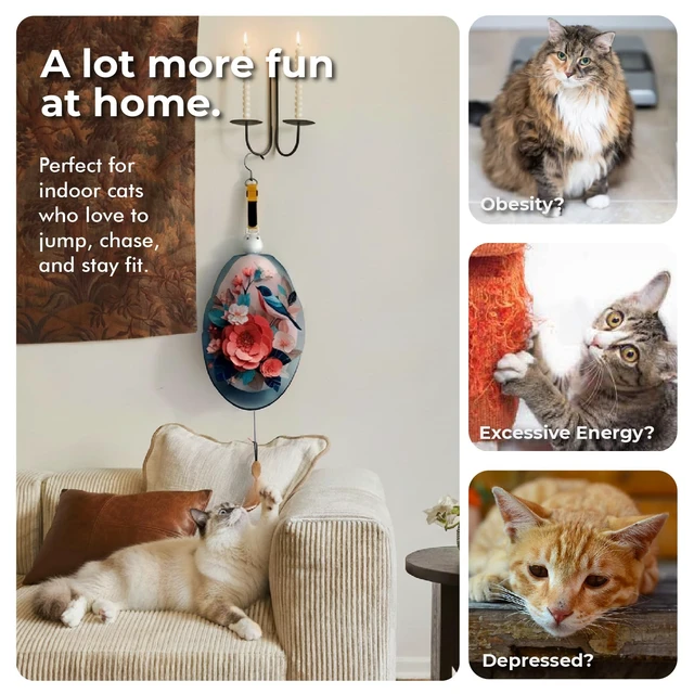 Alt view image 6 of 7 - Interactive Cat Toys for Indoor Cats, Automatic Concealed Hide and Seek Hanging Feather Cat Toy, Rechargeable Motion-Activated Enrichment Toys for Bored Adult Cats (Bird & Flowers Pattern