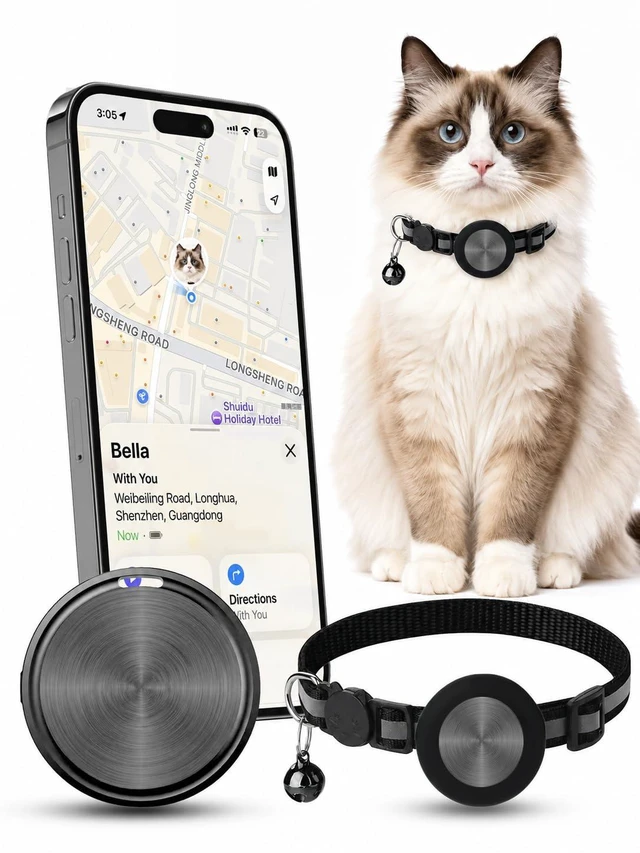 Main image of GPS Cat Tracker Collar for iPhone, Find My APP, No Monthly Fee | GPS Tracker for Cats, No SIM, Collar and Silicone Holder Included, Lightweight for Kittens, Indoor and Outdoor Cats