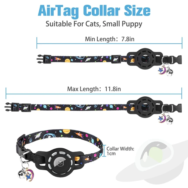 Alt view image 2 of 7 - AirTag Cat Collar Breakaway, Collar with Airtag Holder and Bell | Elastic Tracker Collar, Safety Buckle, Lightweight, Anti-Lost Adjustable Size for Girl Boy Cats Puppies, 7.8-11.8in