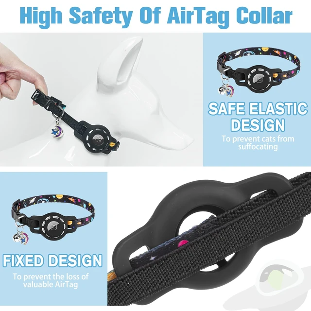 Alt view image 3 of 7 - AirTag Cat Collar Breakaway, Collar with Airtag Holder and Bell | Elastic Tracker Collar, Safety Buckle, Lightweight, Anti-Lost Adjustable Size for Girl Boy Cats Puppies, 7.8-11.8in