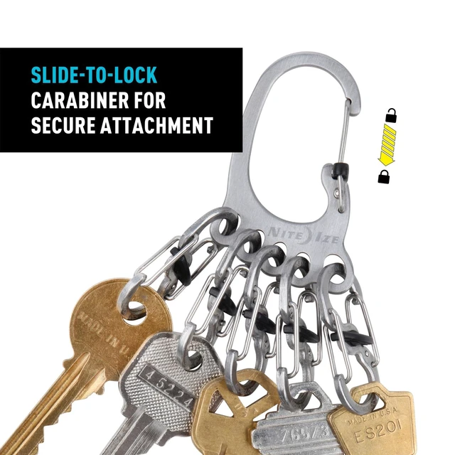 Alt view image 5 of 7 - KLKBF-11-R6 Bigfoot Locker KeyRack, Carabiner Chain with 5 Stainless Steel Locking S-Biner Toes to Hold Keys Separately + Securely, 1, Silver