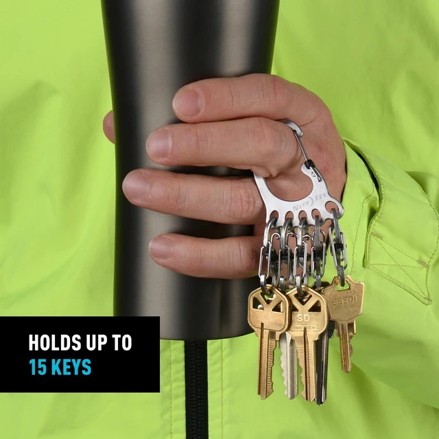 Alt view image 6 of 7 - KLKBF-11-R6 Bigfoot Locker KeyRack, Carabiner Chain with 5 Stainless Steel Locking S-Biner Toes to Hold Keys Separately + Securely, 1, Silver