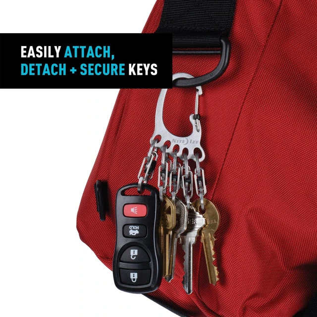 Alt view image 7 of 7 - KLKBF-11-R6 Bigfoot Locker KeyRack, Carabiner Chain with 5 Stainless Steel Locking S-Biner Toes to Hold Keys Separately + Securely, 1, Silver