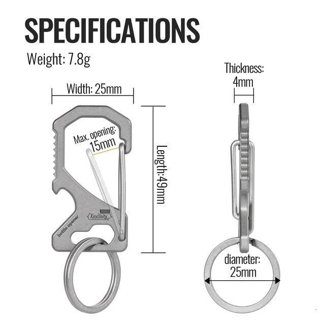 Alt view image 5 of 7 - Titanium Carabiner Clip with Quick Release Key Holder | Anti Lost, 2 inch Key Organizer Heavy Duty, Secure Attachment, Compact Accessory for Daily Carry (with Bottle Opener)