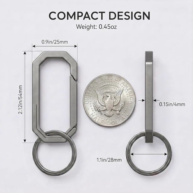 Alt view image 2 of 7 - Titanium Carabiner Keychain Clip, Small EDC Key Holder, 2.12-Inch | Titanium Key Ring, One-Piece Integrated, Quick Release, Compact, Ultra-Light, Rust-Proof & Anti-Lost Key Chain Clip for Keys
